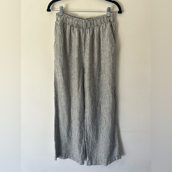 Reformation Ava Stripe Wide Leg Black‎ & White Striped Pull-On Linen Pants Small - Picture 2 of 13
